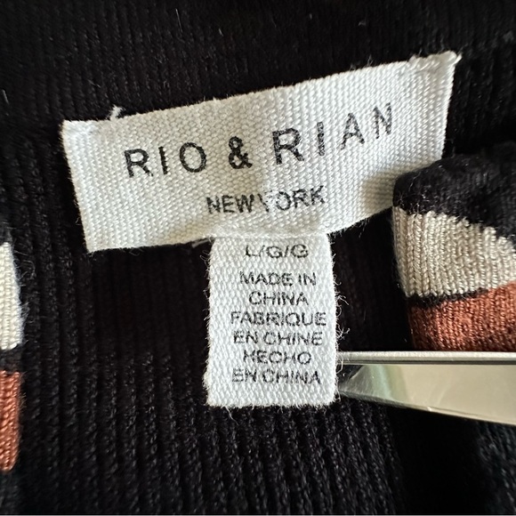 Rio & Rian Sweater Womens L Patterned Sleeve Pullover Keyhole Top Office Boho - Picture 7 of 10
